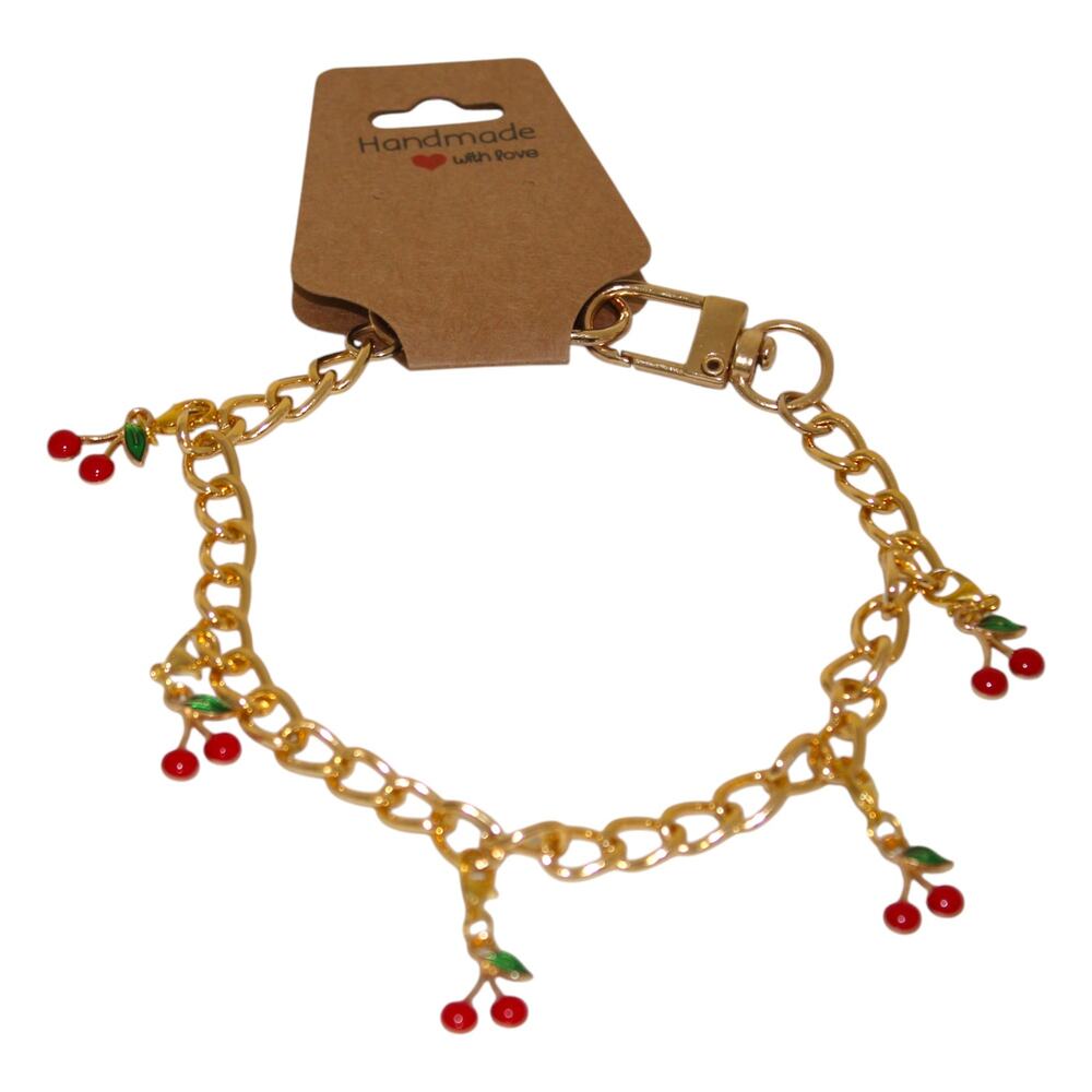 Cherry Bag Chain Accessory Gold & Red NWT